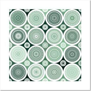 repeating pattern with boho style circles, dark green color Posters and Art